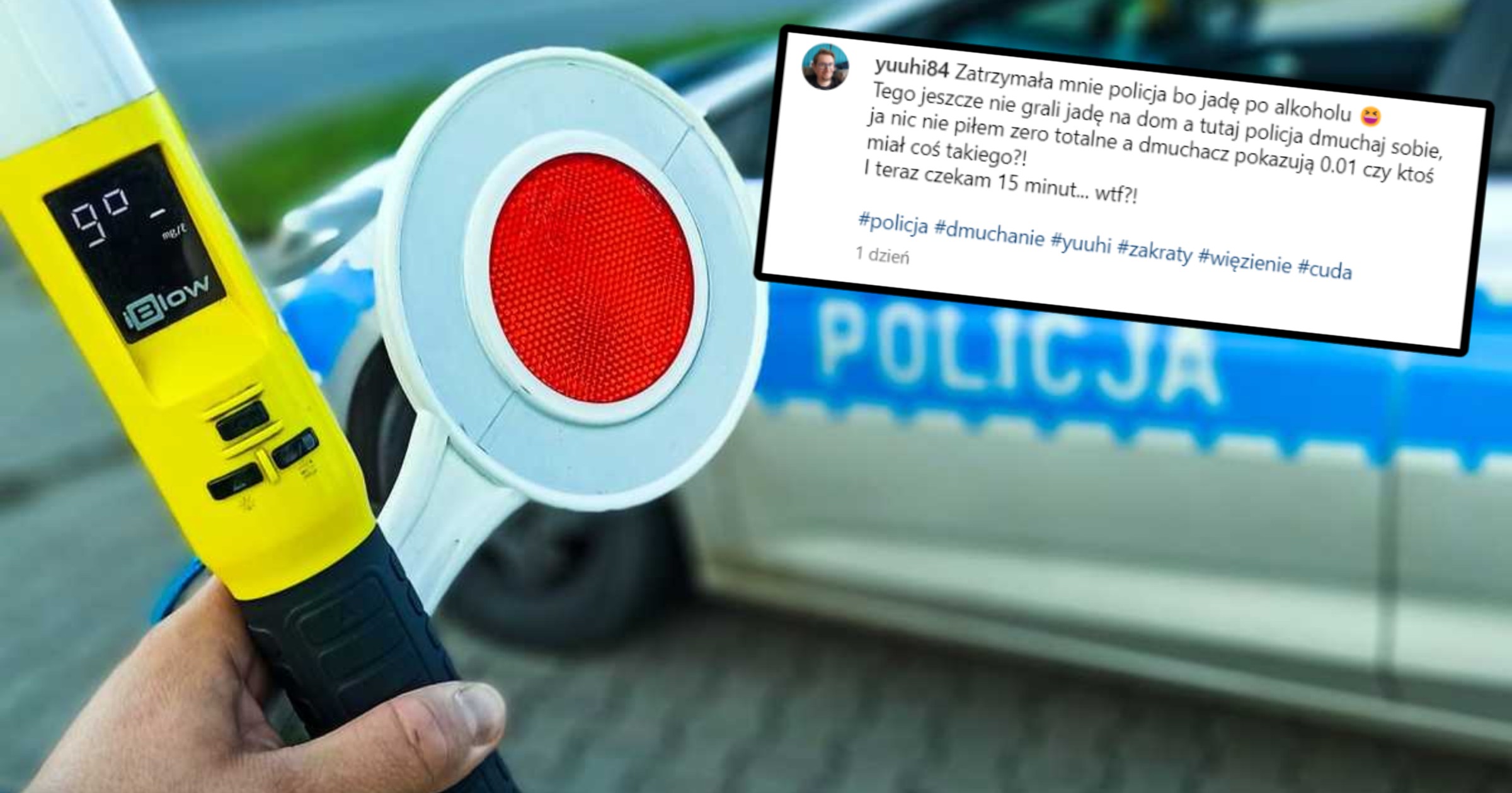 Nie pił alkoholu, a wydmuchał 0,01 promila."Tego jeszcze nie grali" (Screen: Instagram/yuuhi84)
