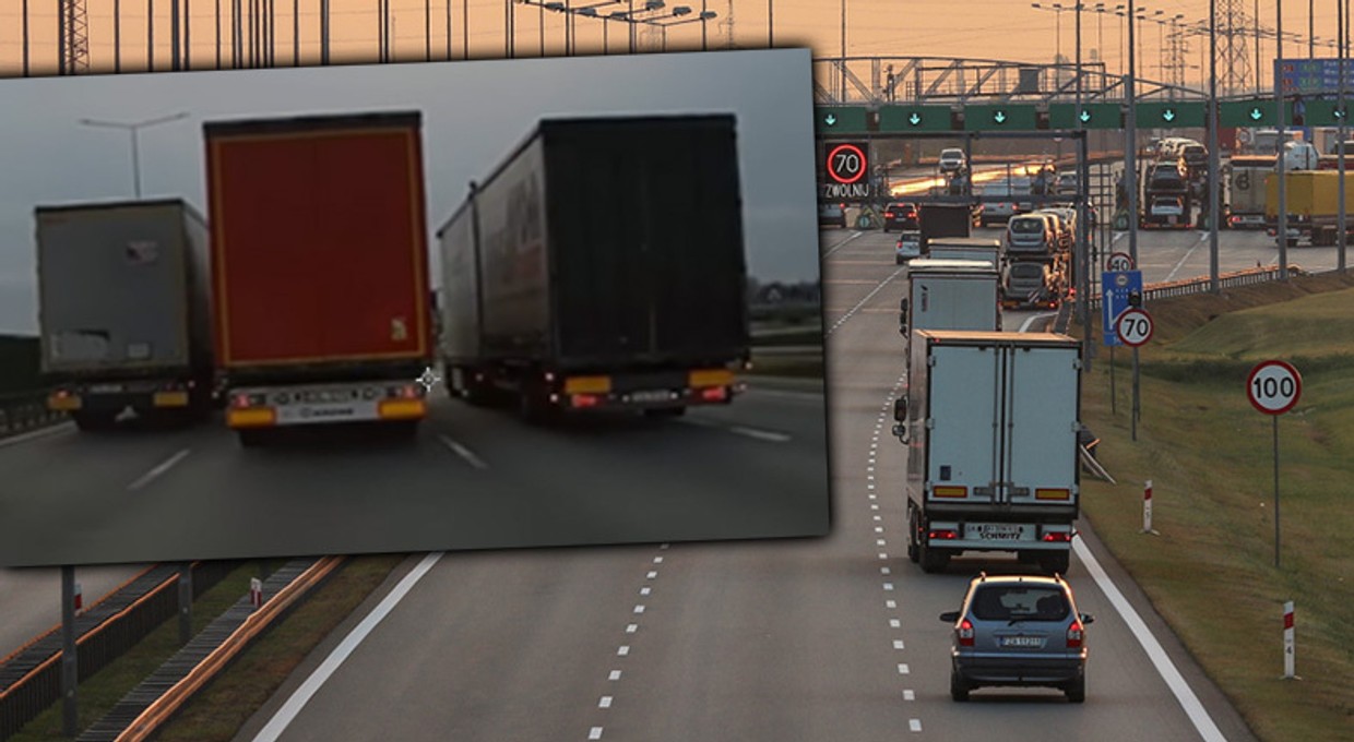 Trzy pasy i trzy wyprzedzające się ciężarówki na A2. "Wyścig" trwa aż przez 6 kilometrów!