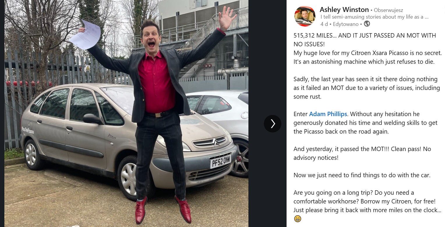 Citroen Xsara Picasso przejechała ok 830 tys km i dalej jeździ