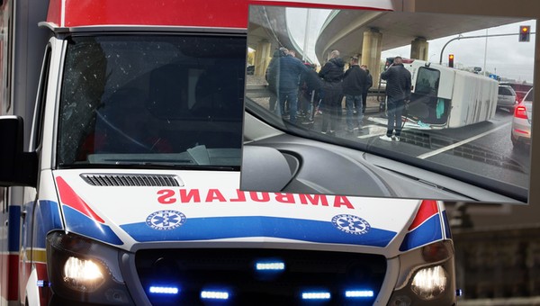 Wypadek w Białymstoku. Saab wjechał na czerwonym i uderzył w busa z dziećmi