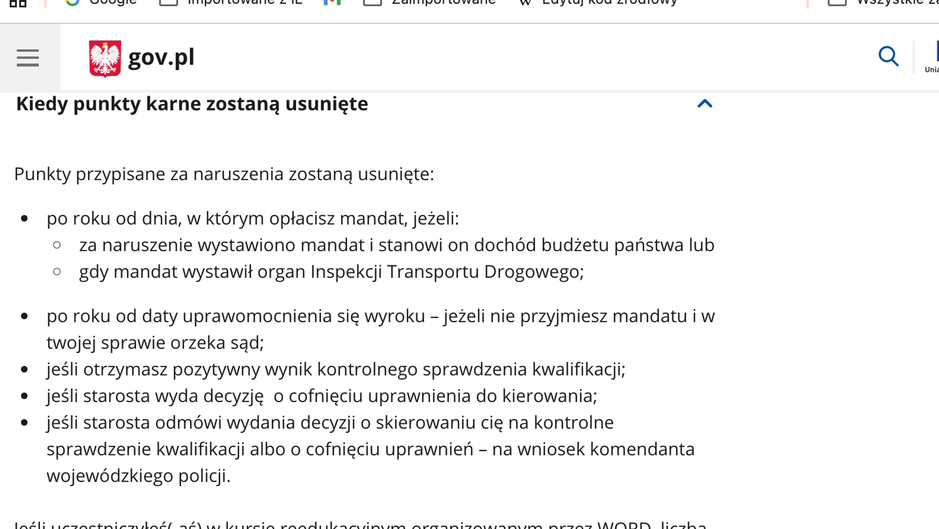 Informacja (już nieaktualna) na stronach informatora rządowego