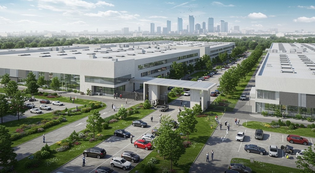 Wizualizacja nowoczesnej Fabryki Samochodów Osobowych w Warszawie na Żeraniu