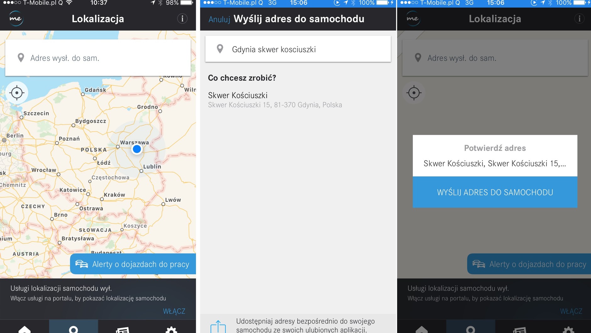 Mercedes Me. Wysyłanie adresu do samochodu