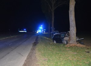 Kierowca mazdy zjechał na pobocze i uderzył w drzewo. Tragiczny wypadek w Woli Wodyńskiej