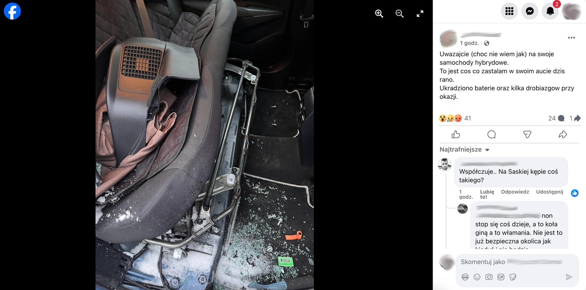 Złodzieje ukradli akumulator z auta hybrydowego - zrzut ekranu