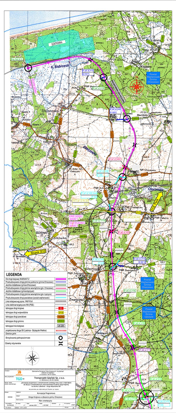 Plan orientacyjny drogi krajowej do elektrowni na odcinku Lubiatowo - DW213