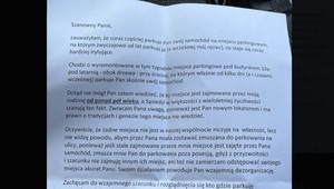 Pan Artur tylko zaparkował pod blokiem. Pokazał list, jaki dostał od sąsiadki