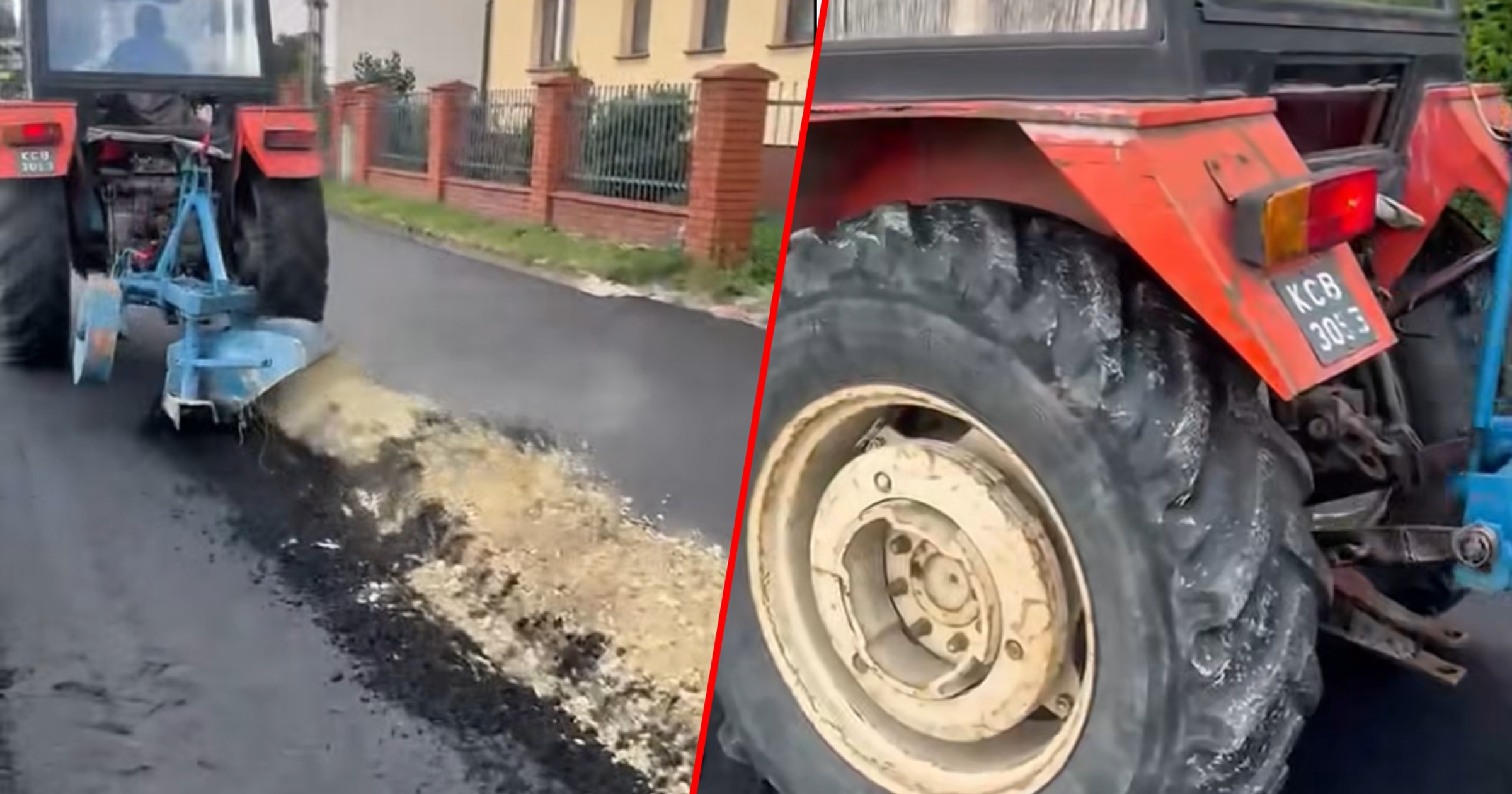Rolnik zaorał asfalt