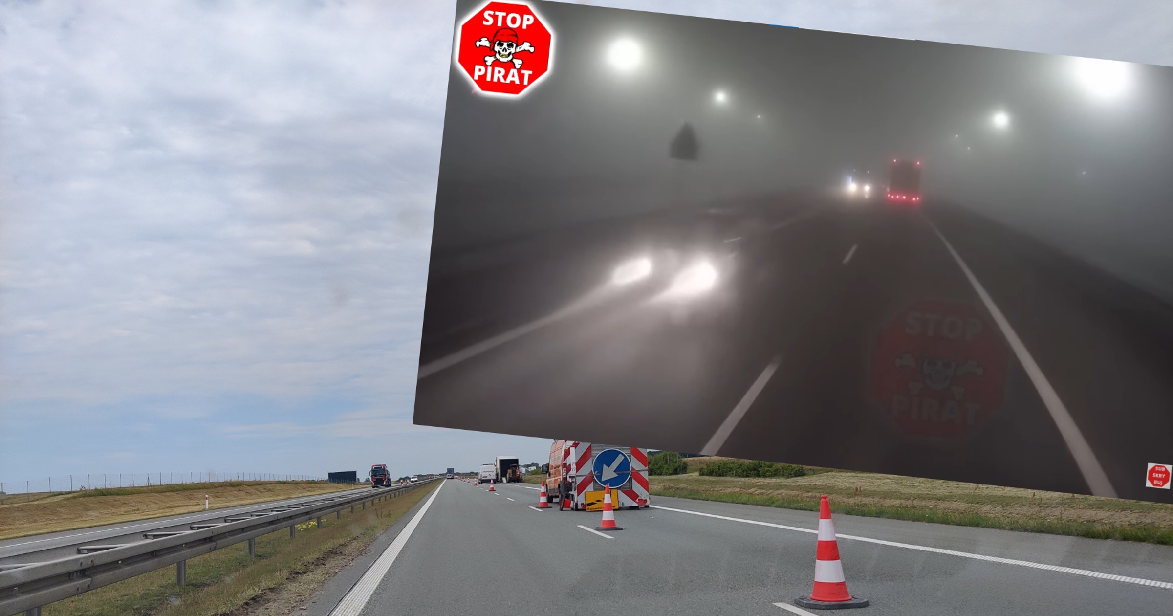 Sznur samochodów jadących pod prąd na S1