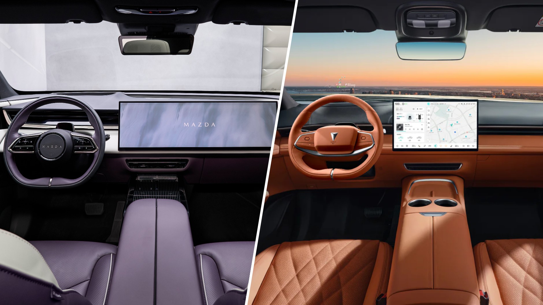 Wnętrza Mazdy i Deepala bardzo się różnią –&nbsp;Deepal ma m.in. znacznie mniejszy ekran centralny.