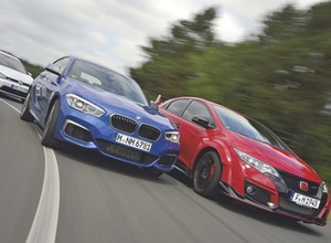 Sportowe kompakty w starciu na torze: Honda Civic Type R Turbo, BMW M135i, VW Golf R