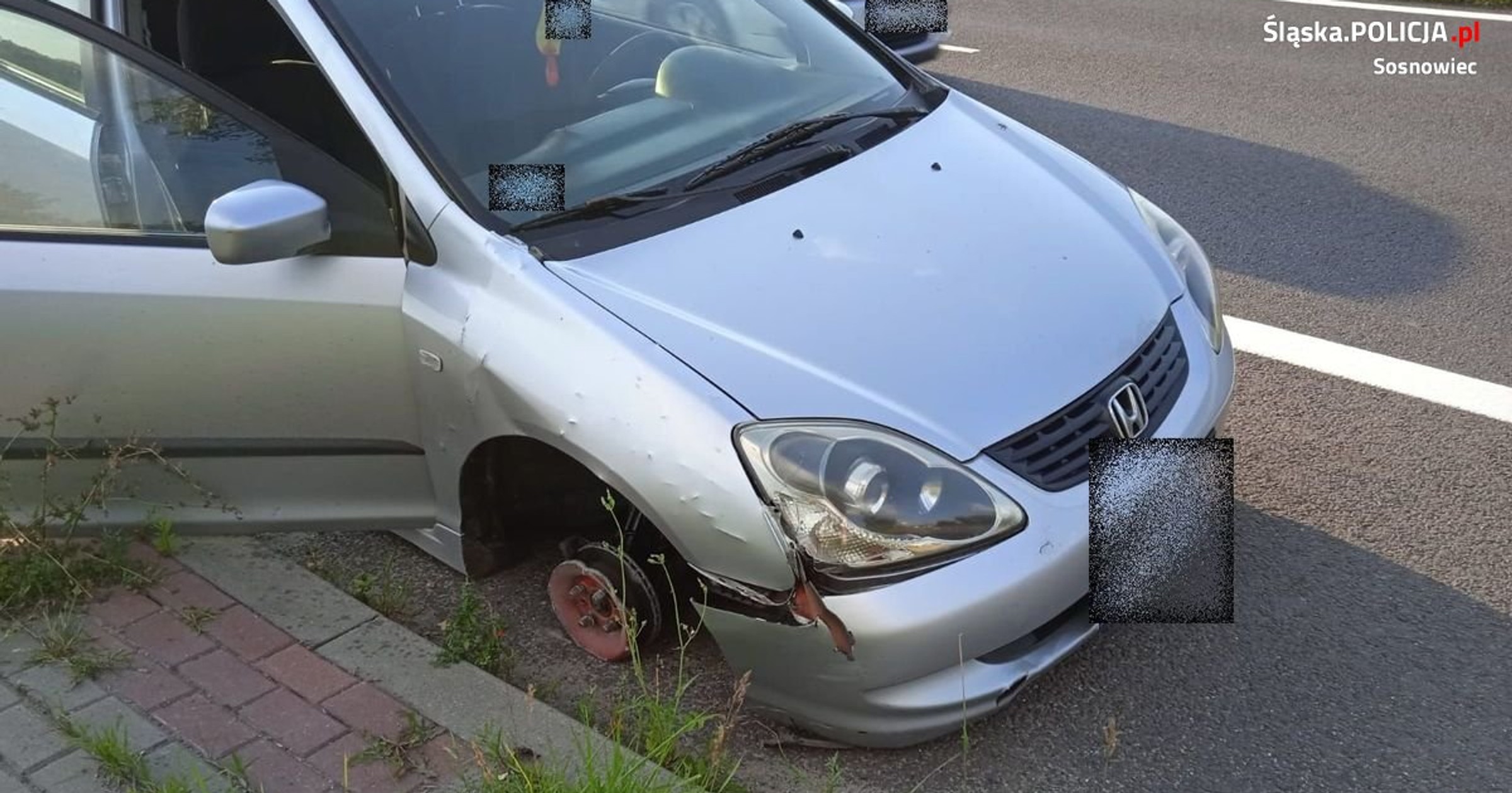 PIjany kierowca jechał Hondą bez przedniego koła