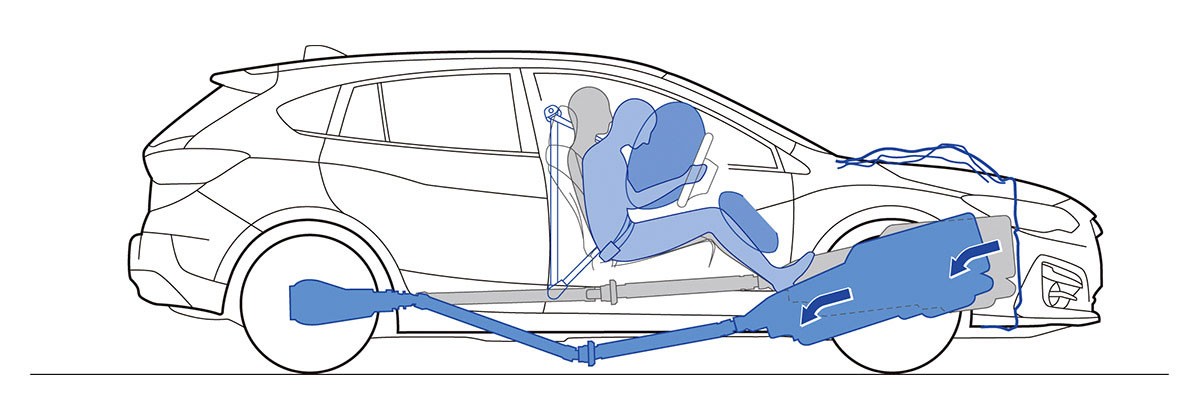 W razie zderzenia czołowego silnik i skrzynia biegów są kierowane pod kabinę, a nie do niej