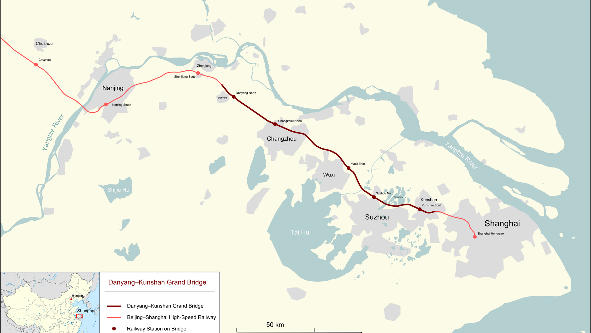 Wielki Most Danyang-Kunshan - trasa