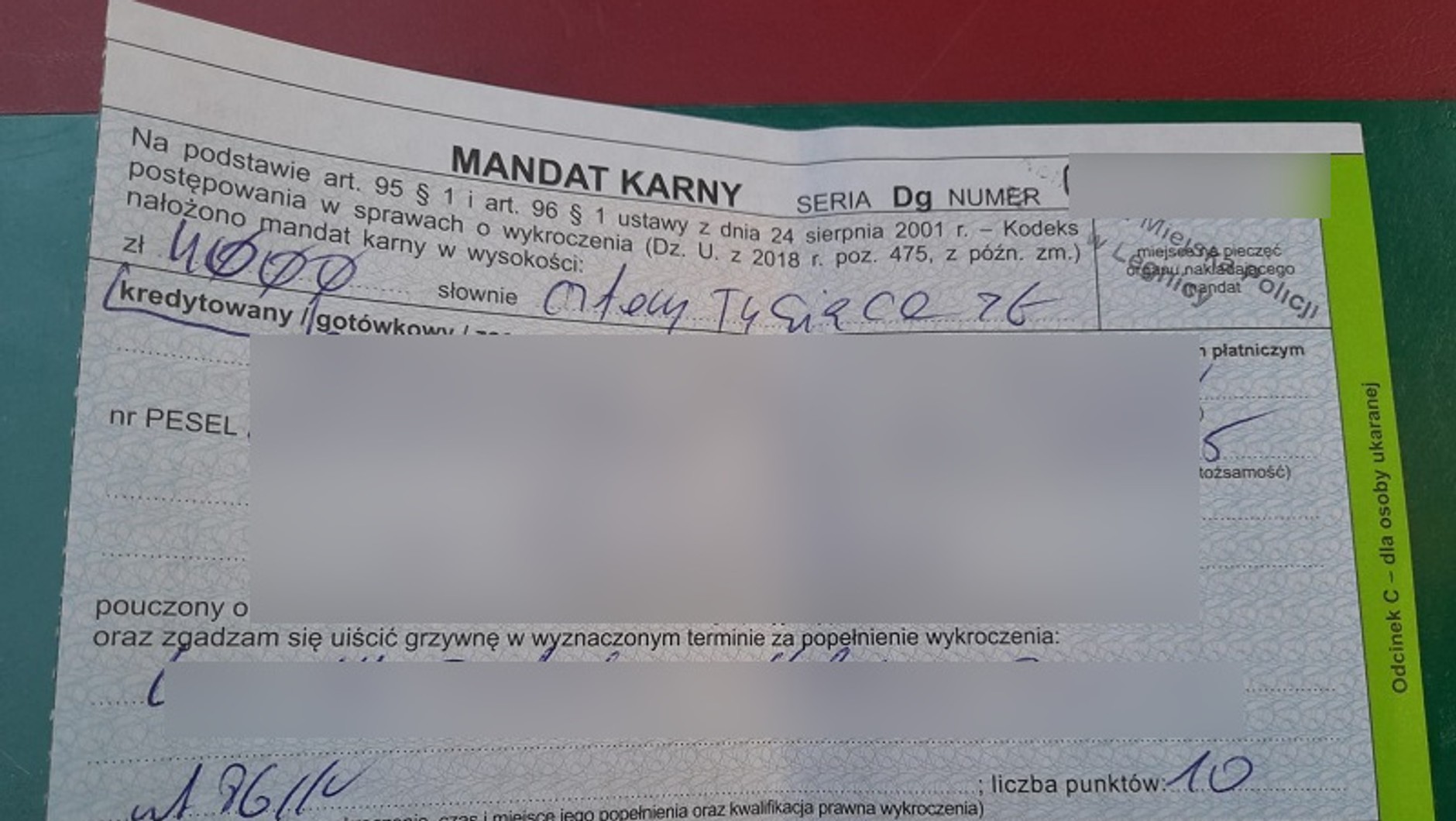 Mandat karny za kolizję