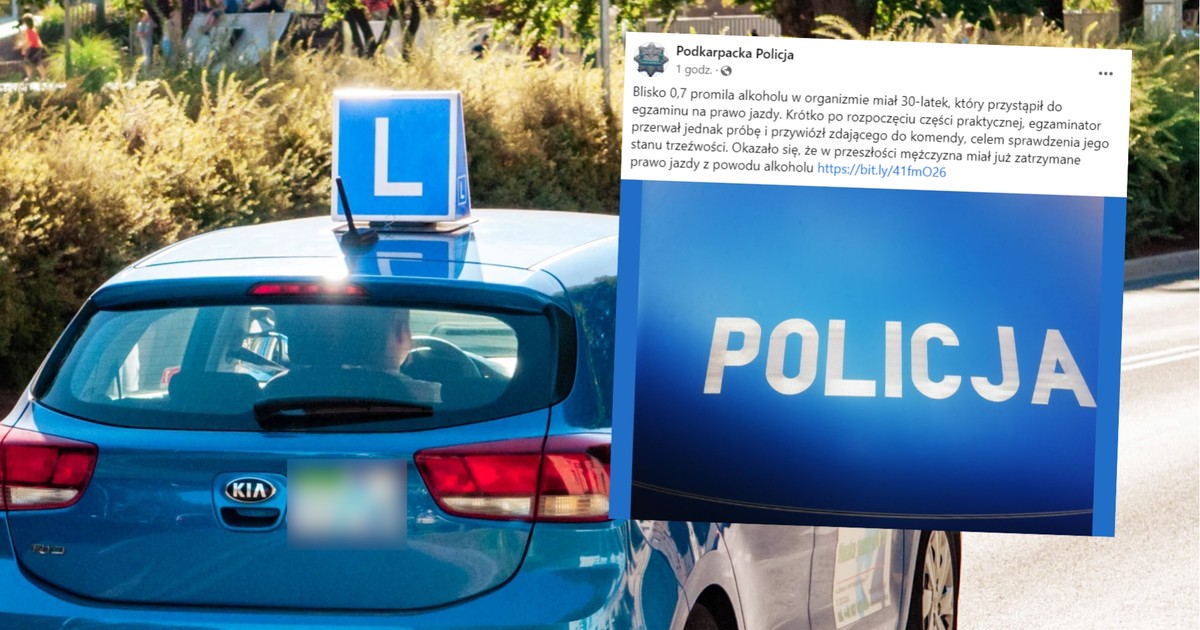 Pod wpływem alkoholu zdawał egzamin na prawo jazdy (fot. screen: facebook/@Podkarpacka Policja)