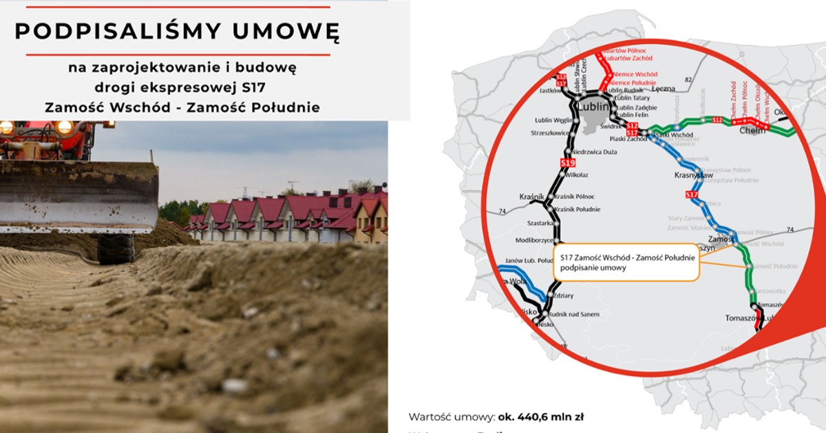 GDDKiA podpisała umowę na projekt i budowę drogi ekspresowej S17 Zamość Wschód — Zamość Południe