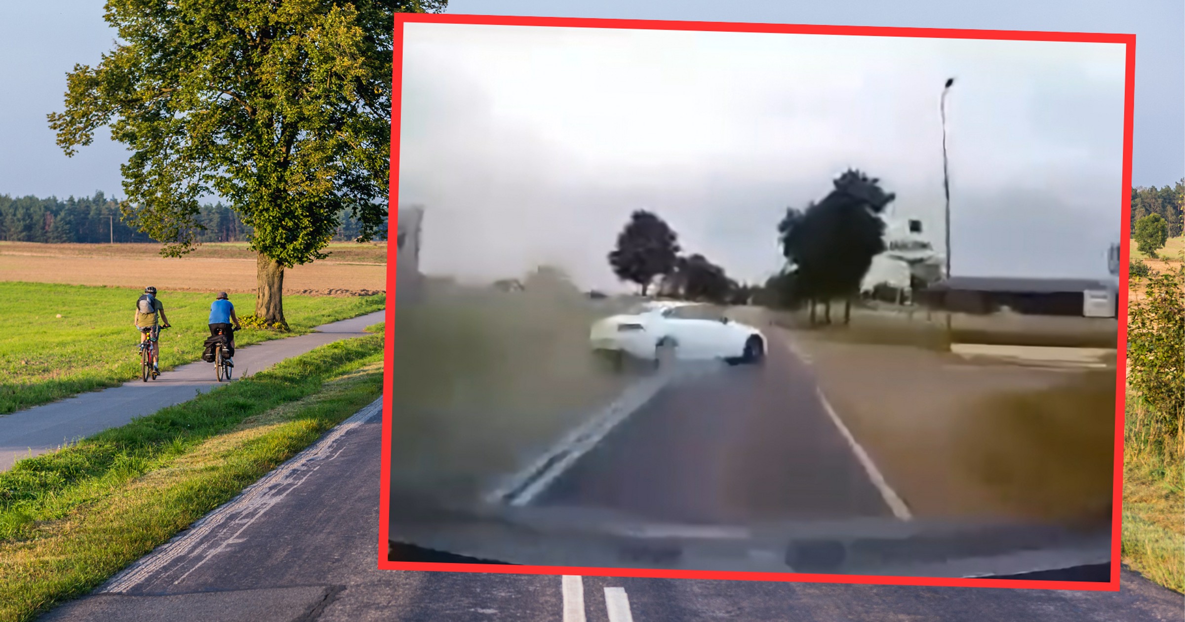 Dwóch kierowców urządziło nielegalny wyścig w Działdowie. Skończyli go w rowie (screen: BandytaZKamerka/Twitter)