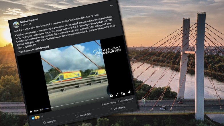 Autobus z dziećmi zderzył się z pojazdem dostawczym na warszawskim Moście Siekierkowskim