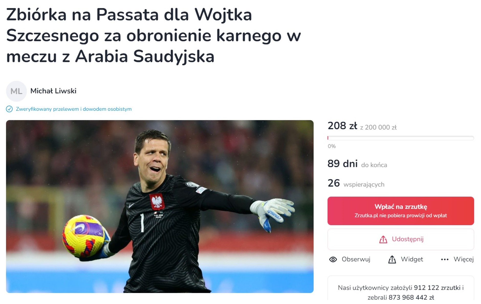 Zrzutka na Passata dla Wojciecha Szczęsnego