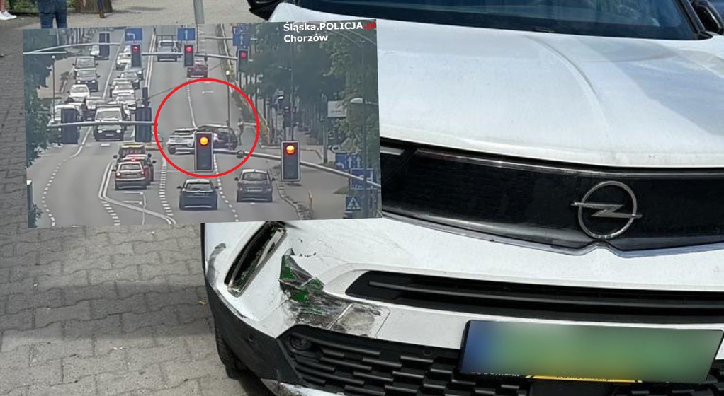 Wjechał na pasy na czerwonym świetle (fot. screen: slaska.policja.gov.pl)