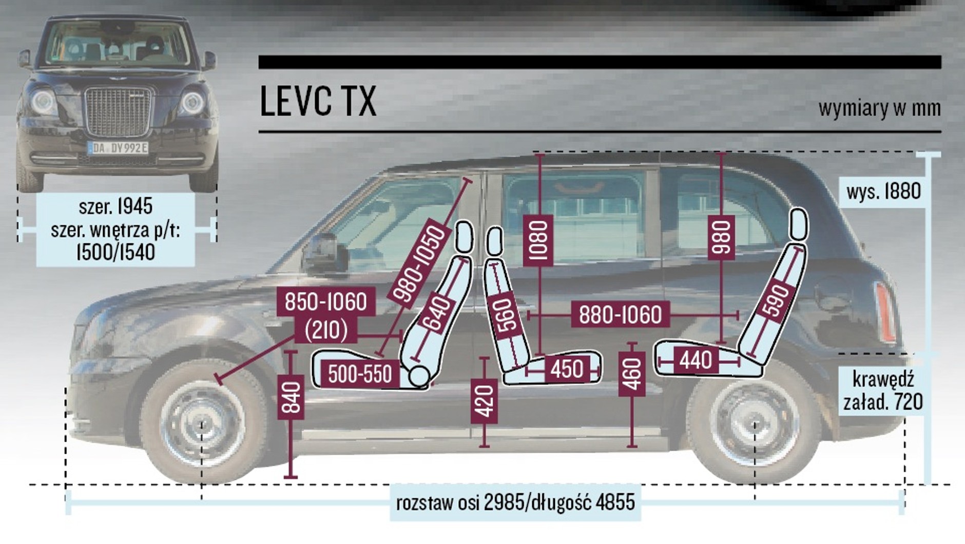 Levc TX – wymiary