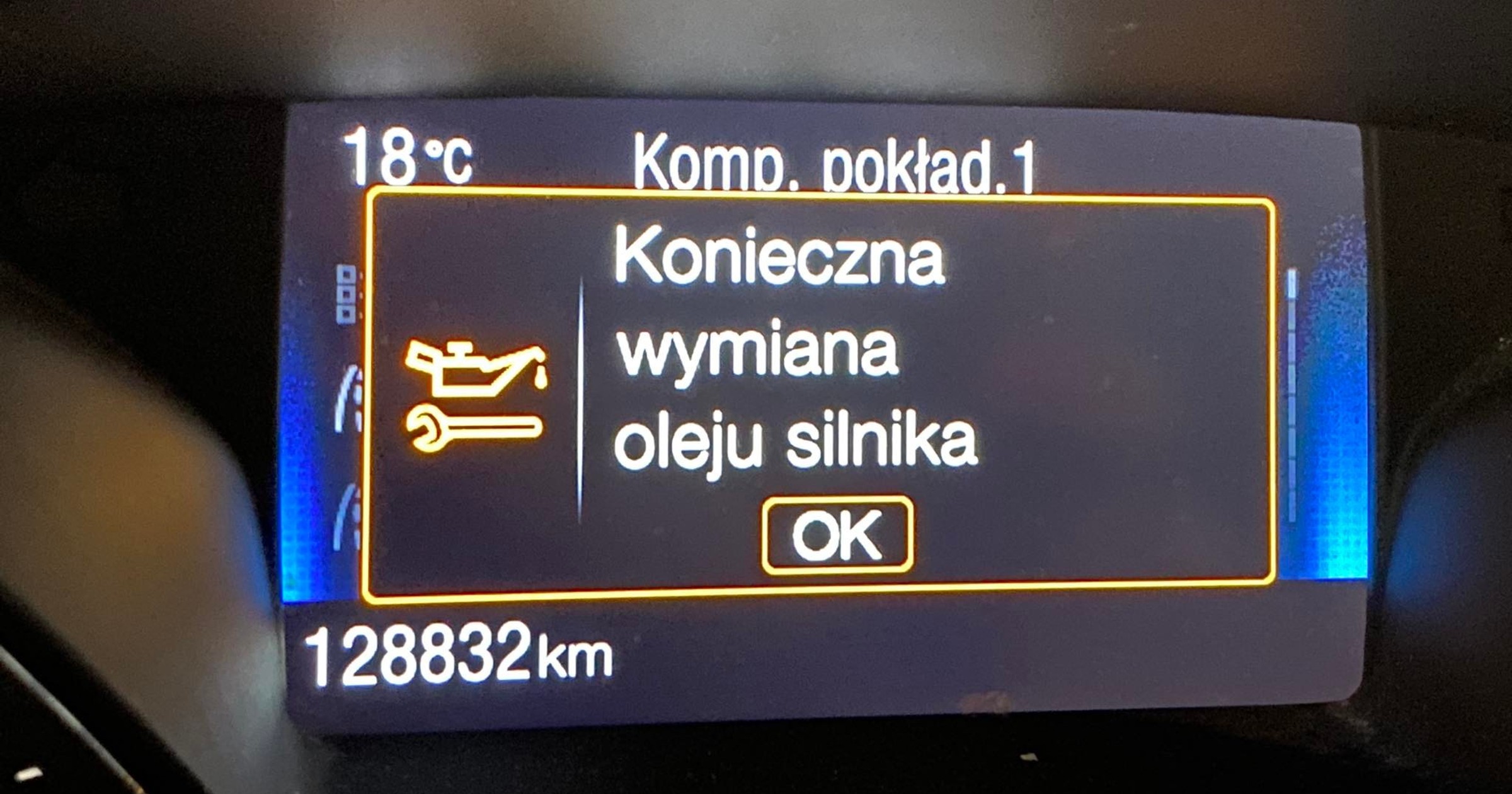 Informacja o konieczności wymiany oleju