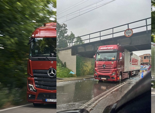Kierowca ciężarówki zignorował ważny znak. Zablokował swój pojazd i przejazd