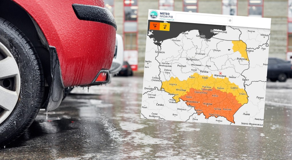 Mapa alertów IMGW ostrzegających przed gołoledzią