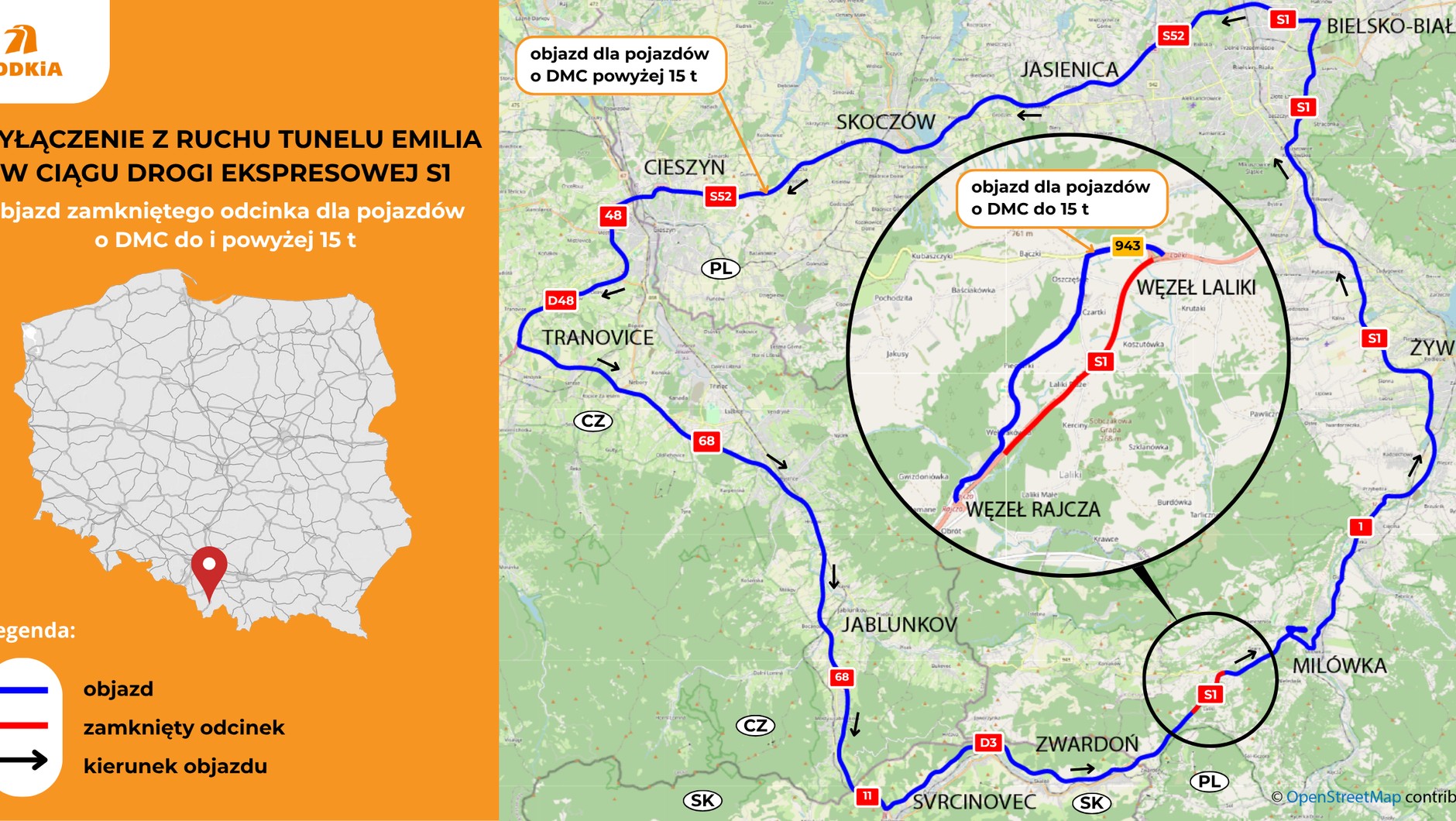 Zamknięcie tunelu w Lalikach w ciągu drogi ekspresowej S1