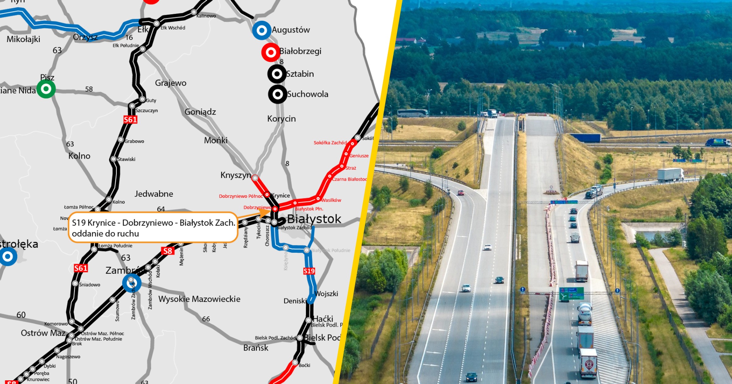 Dwie drogi S8 i S19 połączone pod Białymstokiem - mapa