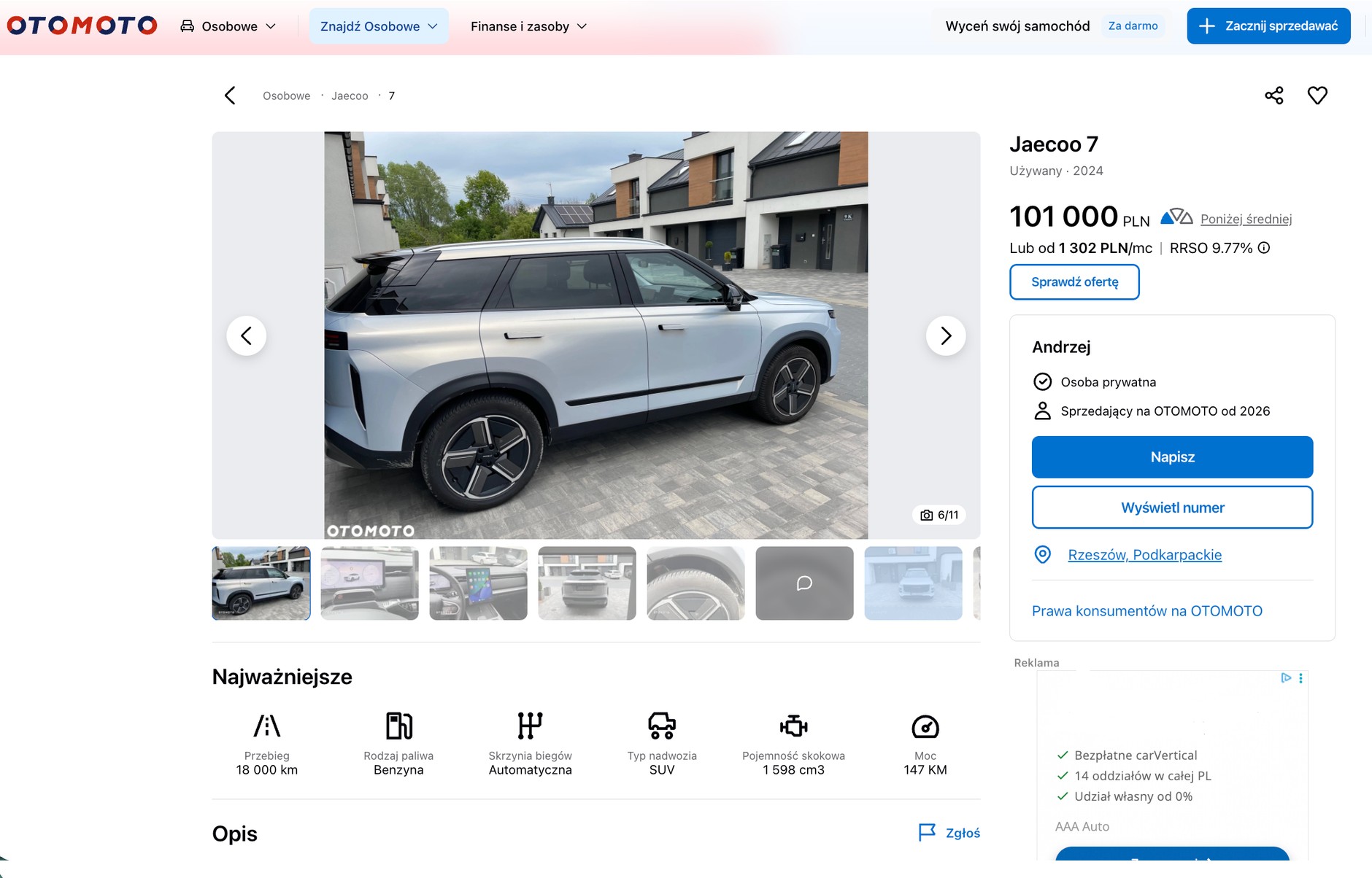 Półtoraroczne Jaecoo 7 za 100 tys. zł
