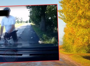 Rowerzysta jechał na czołówkę z autem i miał pretensje [WIDEO]