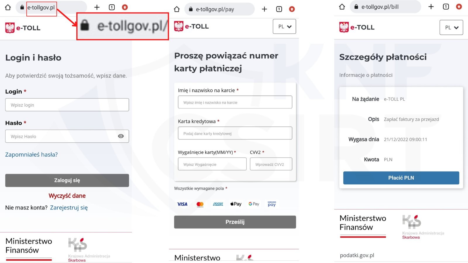 Fałszywa strona do wyłudzania pieniędzy przy opłacaniu przejazdu autostradami, na których obowiązuje system e-TOLL