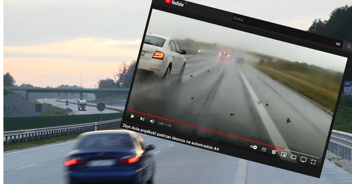 Na autostradzie A4 podczas deszczu doszło do niebezpiecznego wypadku