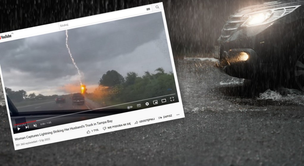 Błyskawica uderzyła w samochód na autostradzie