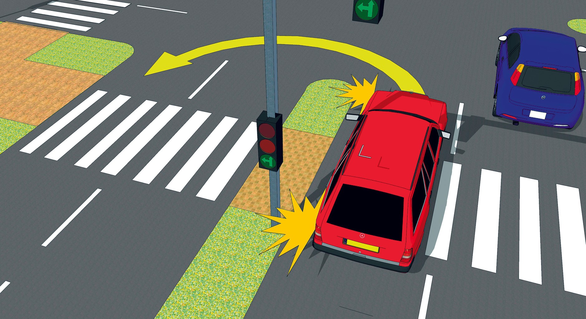 Strzałka do skrętu w lewo nie zezwala na zawracanie.