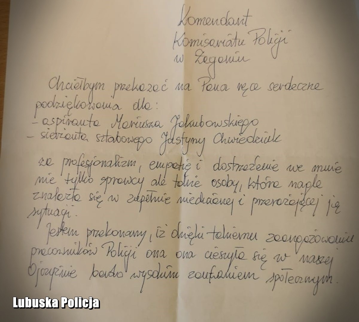List do Komendanta Powiatowego w Żaganiu od sprawcy zdarzenia drogowego (kwiecień 2023 r.)