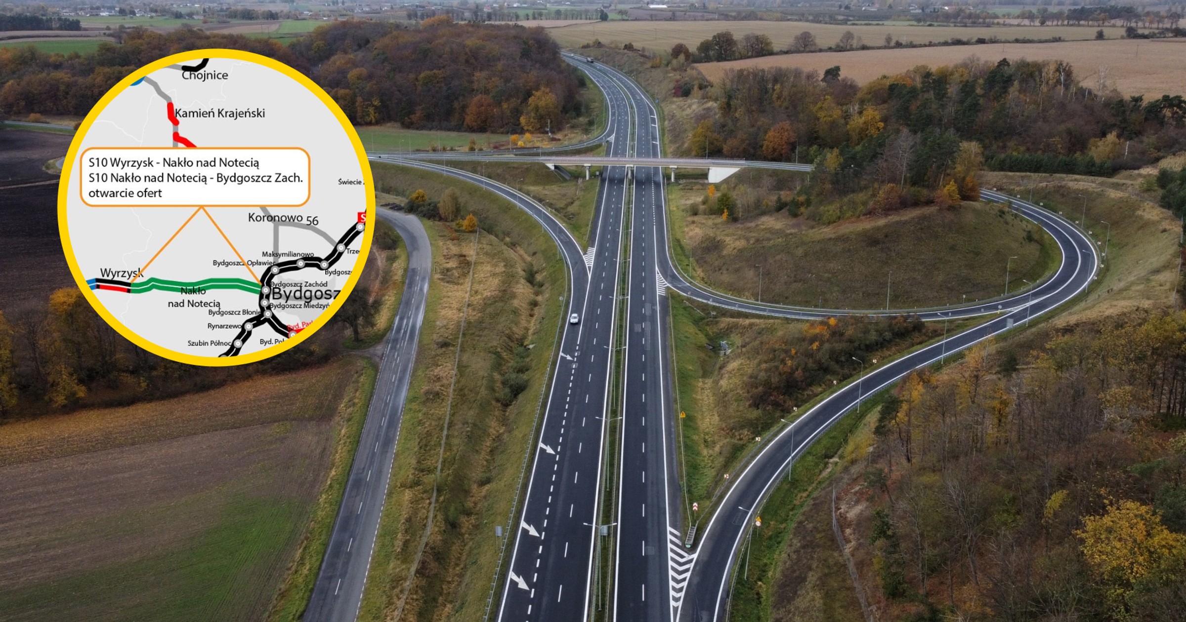 Droga S10 koło Bydgoszczy - mapa