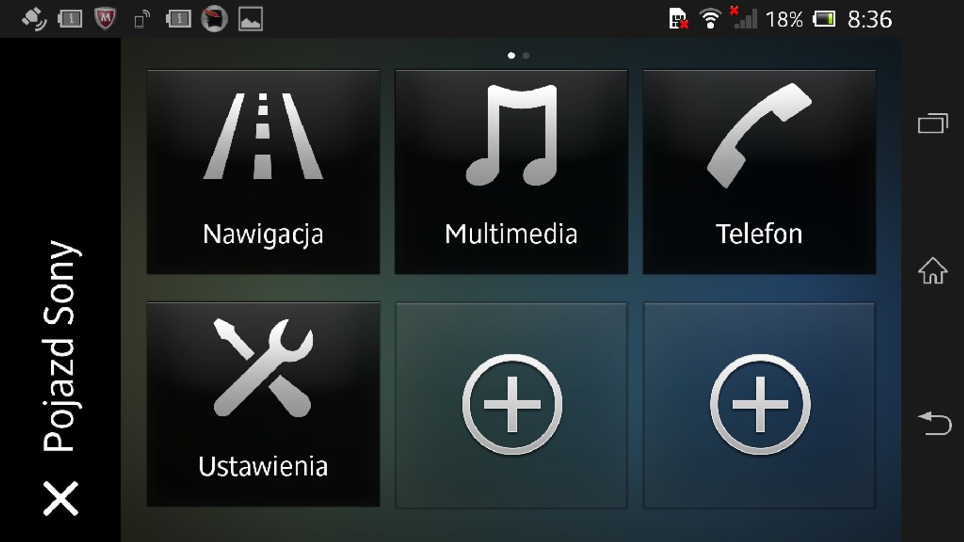 Główne menu trybu samochodowego