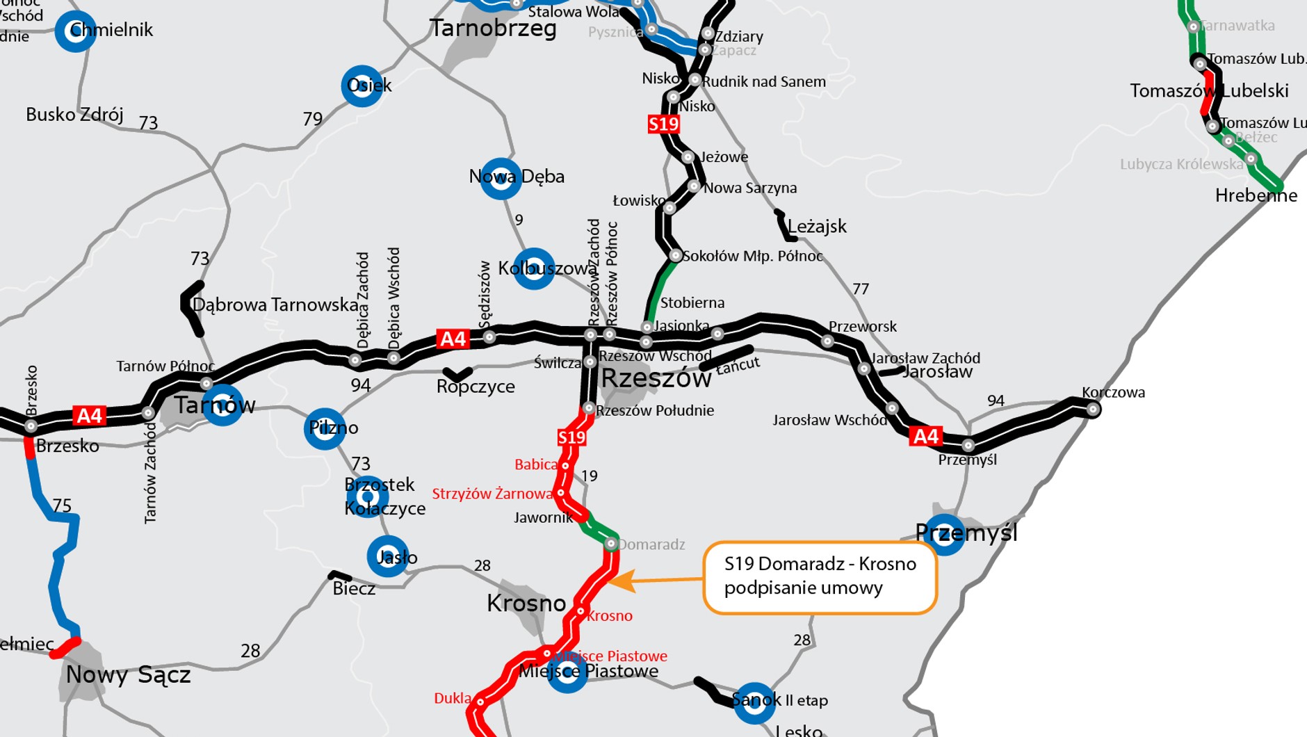 GDDKiA podpisała umowę na realizację odcinka drogi ekspresowej S19 Domaradz — Krosno będącej częścią szlaku międzynarodowego Via Carpatia
