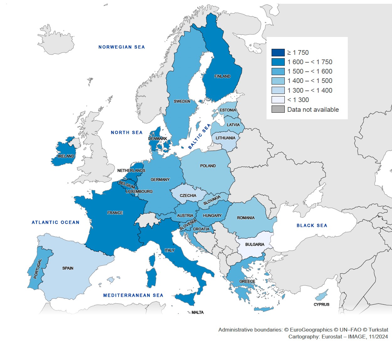 Porównanie cen oleju napędowego na stacjach w różnych krajach Unii Europejskiej – im jaśniejszy kolor, tym niższe średnie ceny