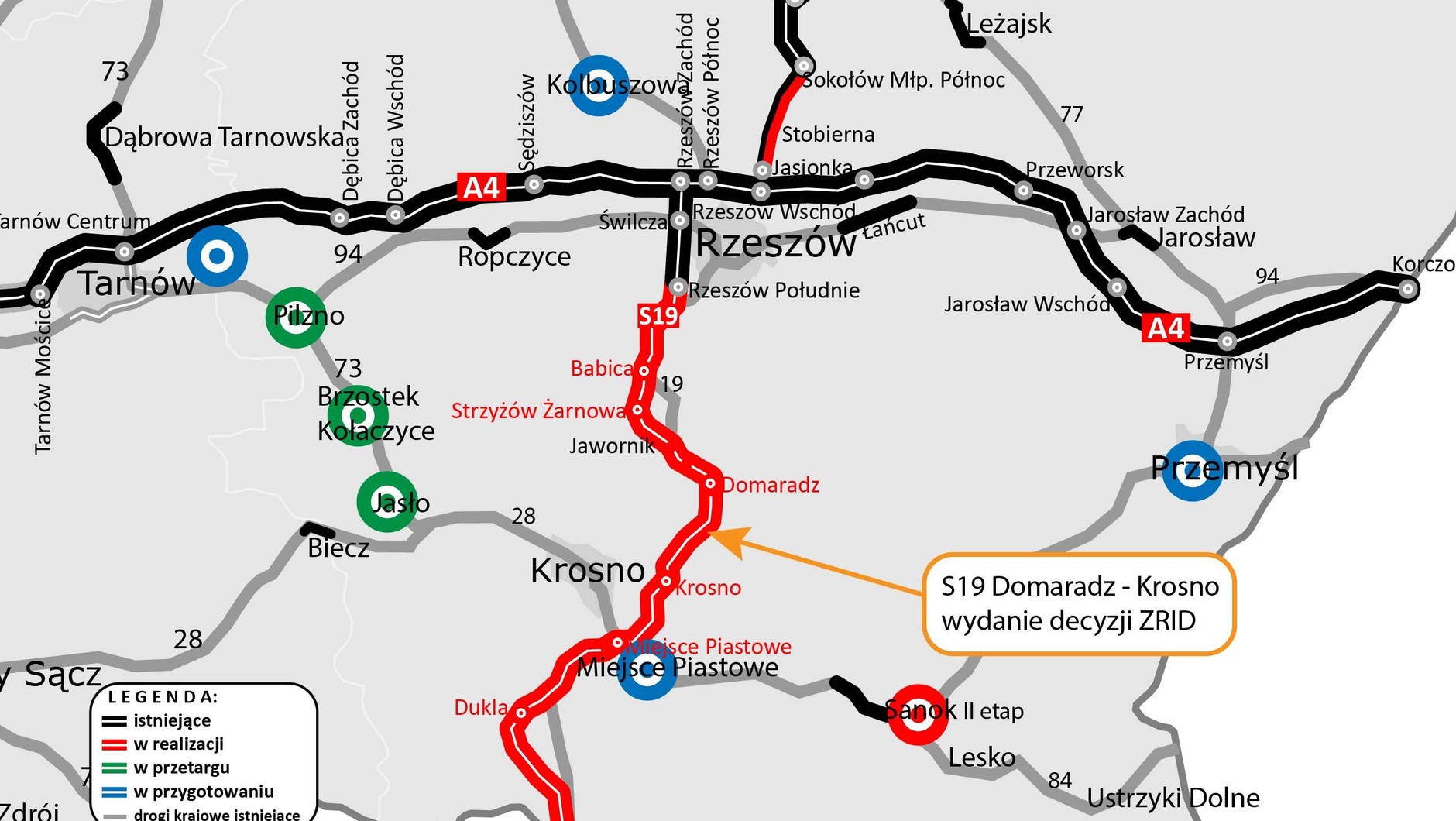Droga S19 Domaradz - Krosno na mapie