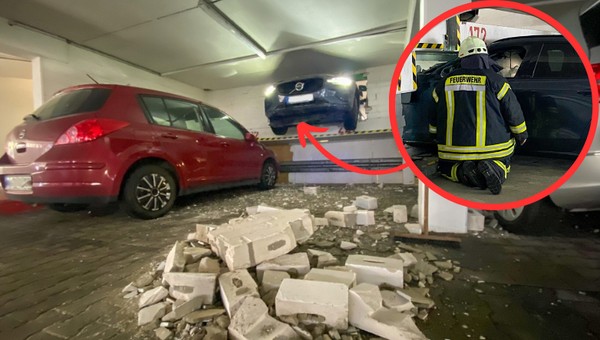Katastrofa na parkingu. Kierująca przebiła ścianę garażu