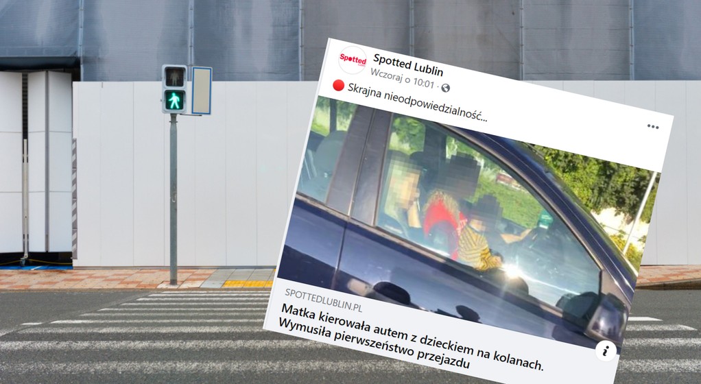 Kobieta wymusiła pierwszeństwo. Na kolanach trzymała małe dziecko [WIDEO] (fot. Facebook/spottedlublinpl)
