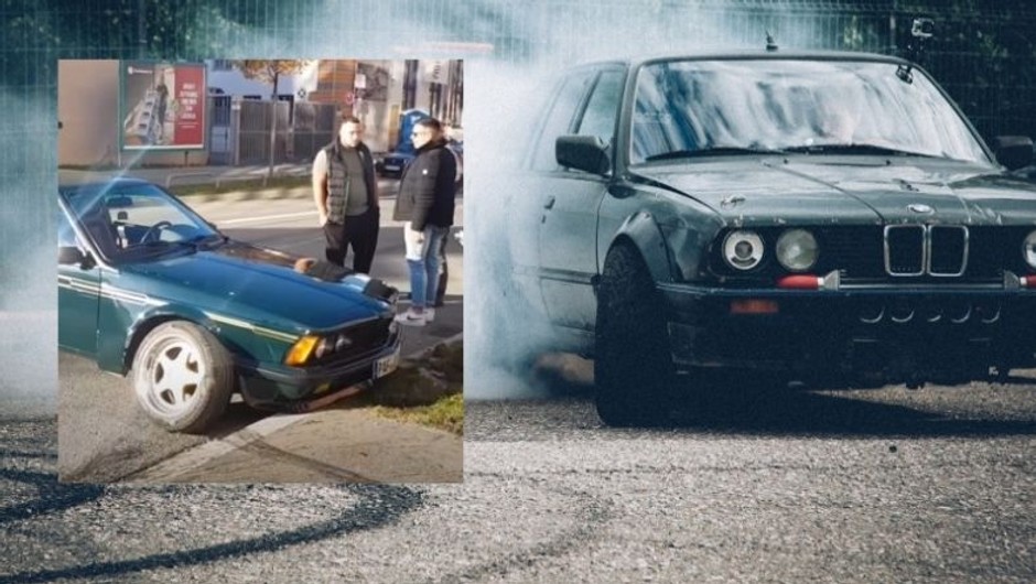Kierowca BMW zakończył driftowanie na barierce tuż obok chodnika (screen: youtube/FFMCARSPOTTING)