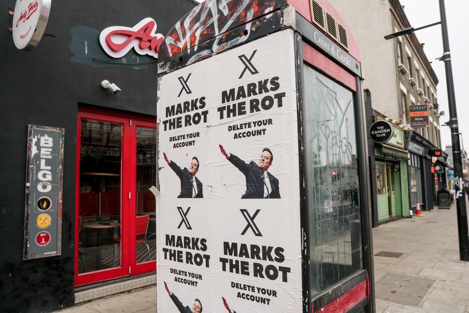 Plakat w Londynie zachęcający do loikwidacji konta na "X"