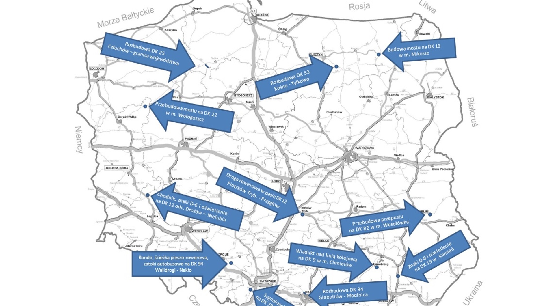 Mapa inwestycji drogowych