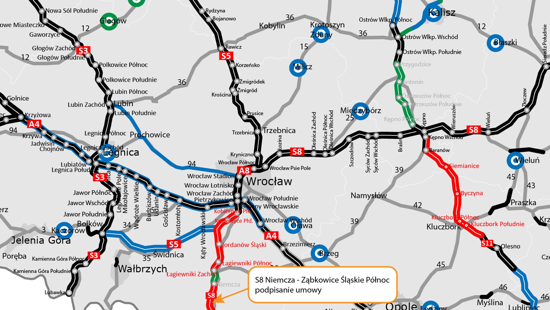 Mapa drogi S8 Niemcza — Ząbkowice Śląskie