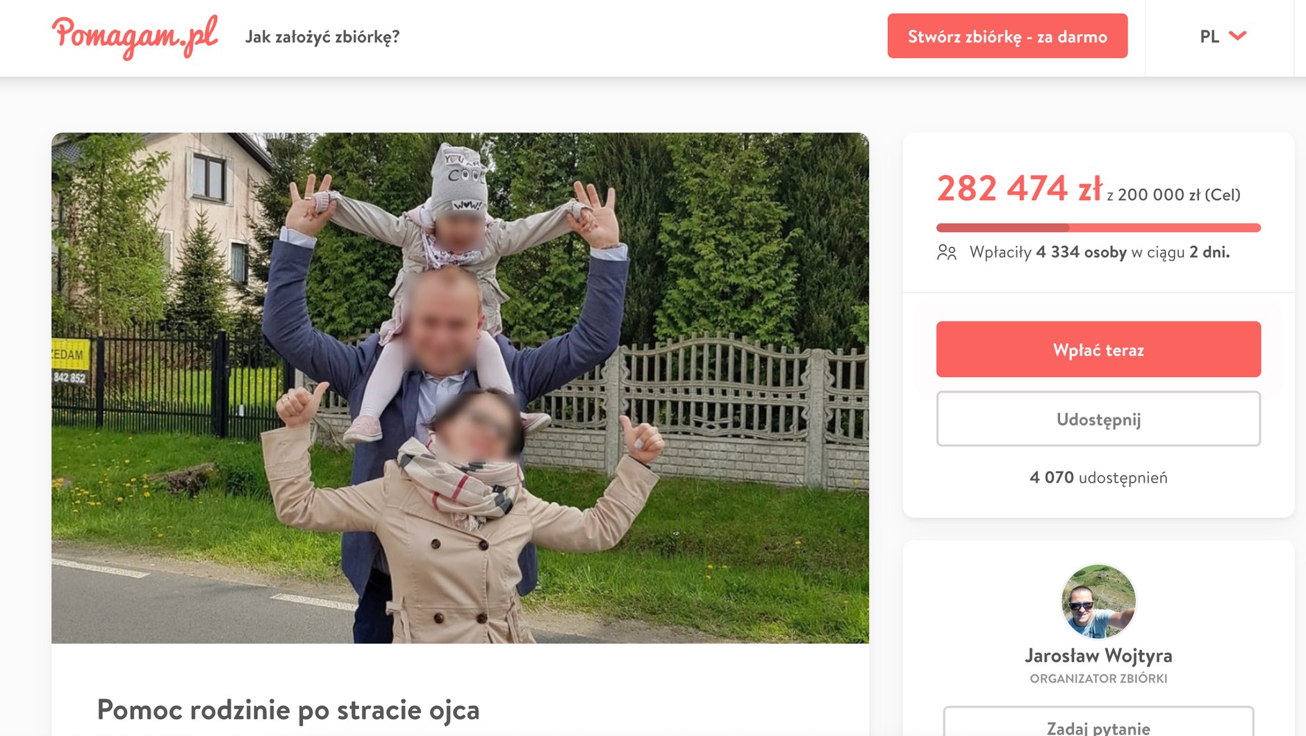 Zbiórka pieniędzy dla rodziny, która ucierpiała w wypadku na Trasie Łazienkowskiej